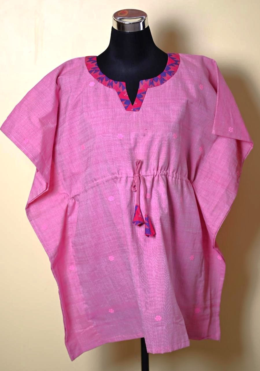 PINK HAND WOVEN COTTON KAFTAN